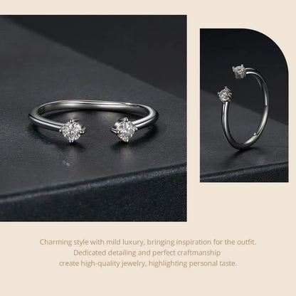 Moissanite White Gold Plated Adjustable Ring 925 Sterling Silver Exquisite Open Ring for Women Fine Jewelry Gift
