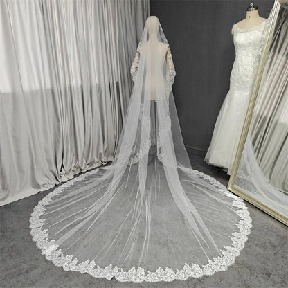 Customized Eyelash Lace Mantilla Veil, 3m*3m Long Bridal Veil with Chantilly Eyelash Lace, Ivory Wedding Veil with Hidden Comb