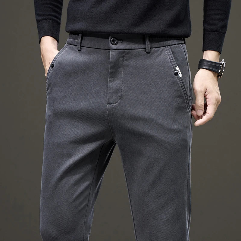 Business Straight Men's Pants Fashion Comfortable Brand Lyocell Soft Trousers Classic Simple Regular Solid Color Slim Pants
