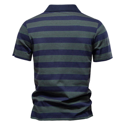 2025 New Summer Striped V Neck Cotton Polo Shirts for Men Breathable Short Sleeve Casual Knit Shirts Comfort Fit