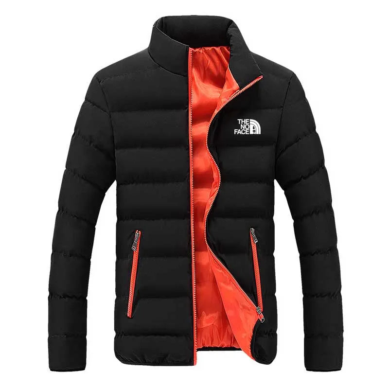 Men's warm Parker jacket casual solid color round neck windproof
