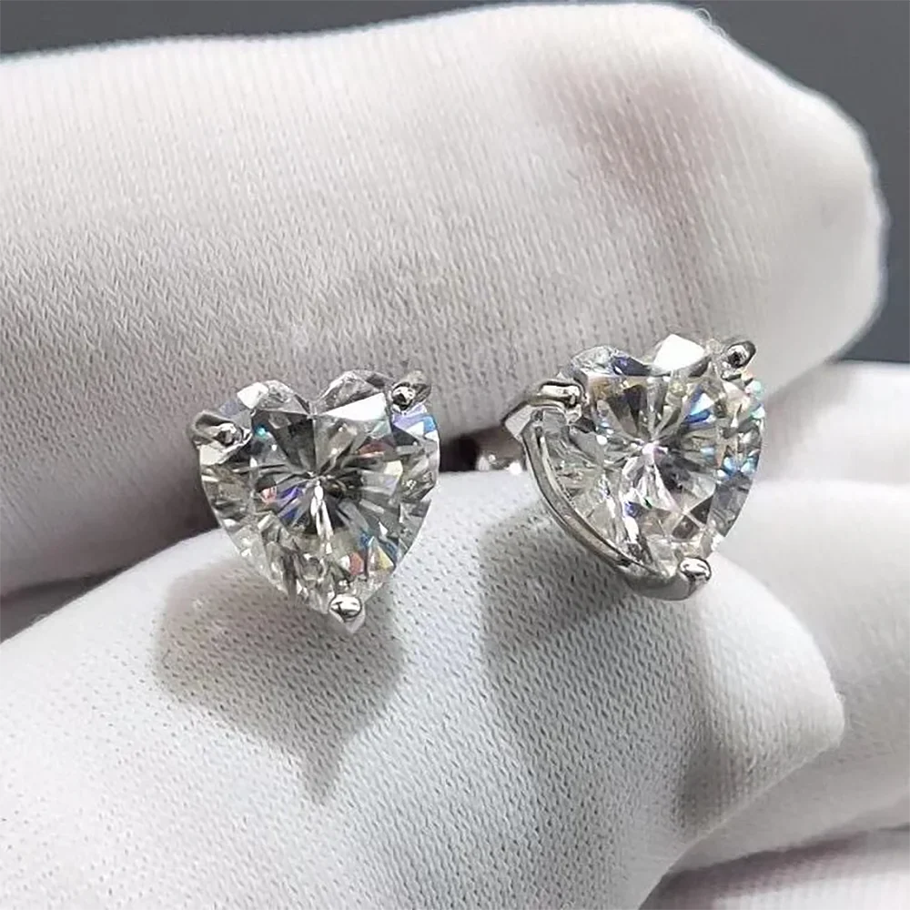 Heart Shape Moissanite Stud Earrings for Women Men 1/2/4carat  Certified Lab Diamond Ear Studs S925 Silver Plated 18k Gold