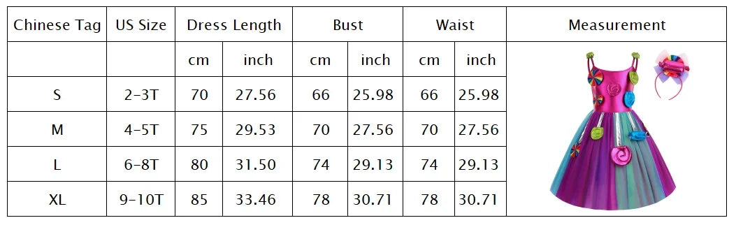 2026 New Candy Dress For Baby Girl Purim Carnival Birthday Costume Fancy Rainbow Short Sleeve Cute Dress + Accessories Set