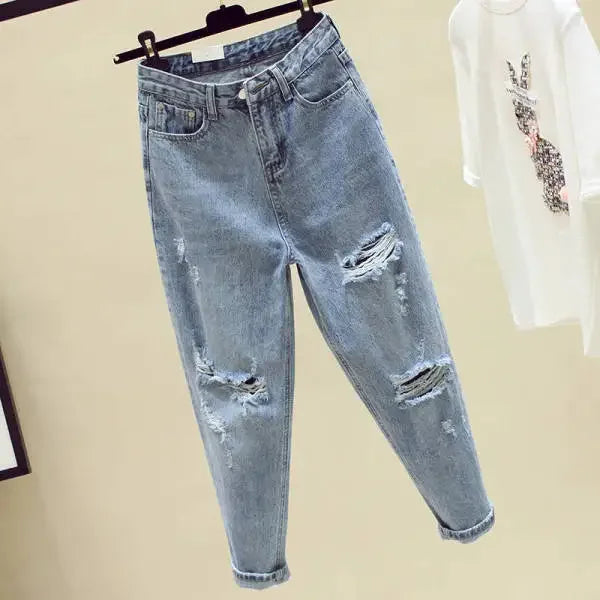 Lightweight Jeans Women's Ripped Loose-fit Straight-leg Pants New Spring Summer High-waisted Slimming Nine-point Old Dad Pants