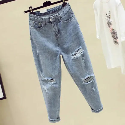 Lightweight Jeans Women's Ripped Loose-fit Straight-leg Pants New Spring Summer High-waisted Slimming Nine-point Old Dad Pants