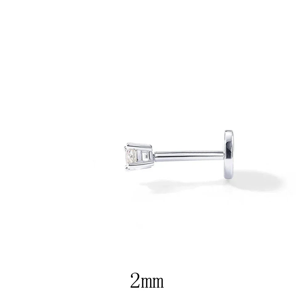 1Piece 925 Sterling Silver Labret Lip Ring Zircon Ear Studs Earrings For Women 2/3/4mm Tragus Cartilage Piercing Jewelry
