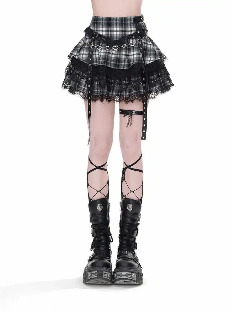 Summer Women Dark Academia Y2k Preppy Kpop High Waist Mini Skirt Plaid JK Party Lace Korean Harajuku Japanese Grunge Cyber Punk