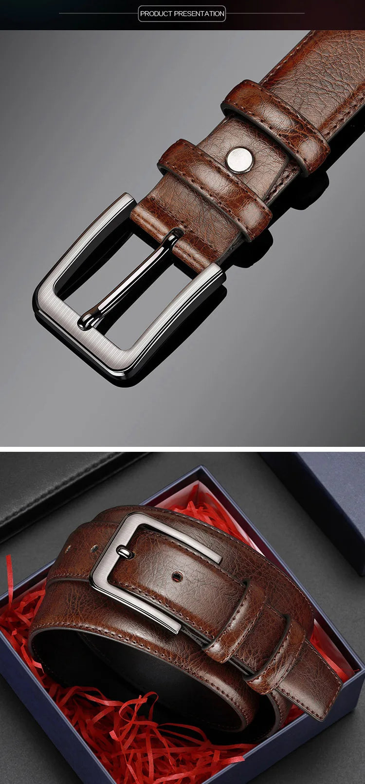 High-quality genuine leather men's belt with buckle, casual and business belt, masculine design, fashion novelty 2