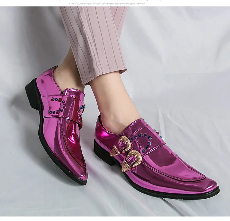 Pink Mens Patent Leather Shoes Designer High Quality Pointed Chelsea Formal Shoes Man Dress Wedding Party Shoes Men