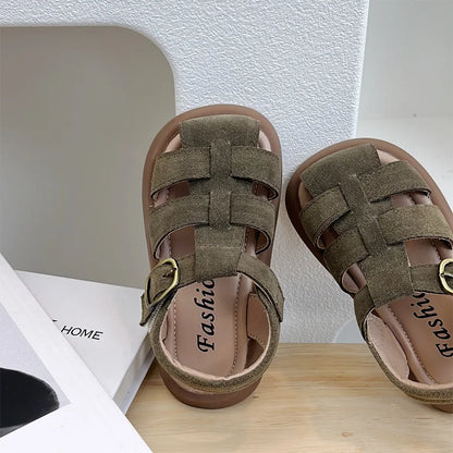 Children Roman Sandals Kids Hollow-out Toes Capped Sandals Fashion Kids Summer Beach Shoes Soft Bottom Anti-slippery Size 21-31