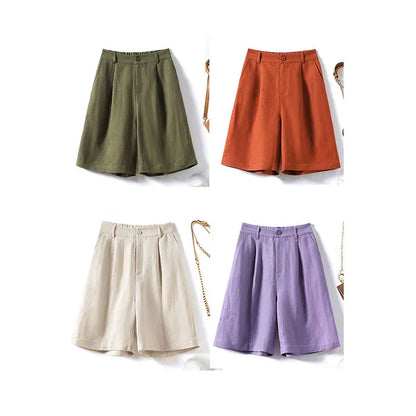 Cotton and Linen Shorts for Women Summer 2025 Loose High Waisted Wide Leg Pants Casual Versatile Solid Retro Straight Shorts