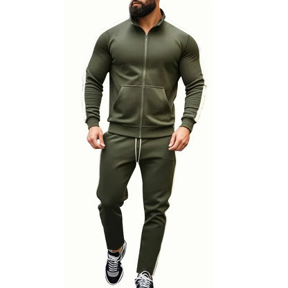 2025 Spring Autumn Men's 2-Piece Set Color Blocking Zipper Stand Collar Casual Sports Jacket Sweatshirt Trousers Suit