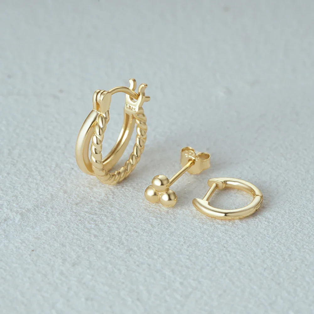 925 Sterling Silver 3PCS Zircon Double Layer Hoop Earrings For Women Minimalism Ins Earrings Fine Jewelry Party Gift