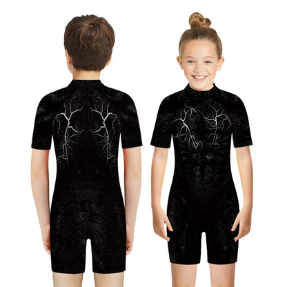 Children One Pieces Swimsuit Superhero 3D Print Playsuit Child Short Sleeve Swimwear Beach Bathing Suit Swim Wear For Boys Girls
