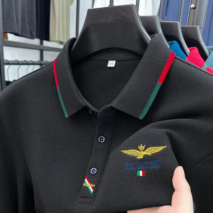 Spring and Autumn new 100% cotton long sleeved men's polo shirt brand high-end embroidered comfortable breathable casual T-shirt