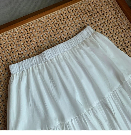 2025 Spring Summer New Elastic High-Waisted Slimming A-Line Skirt Umbrella Skirt French Temperament Lace Splicing Skirt