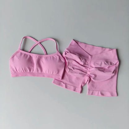 Seamless Yoga Shorts Set Yoga Women's Fitness Tight Bra Top Vest Gym Set Elastic Hip Lifting Gym Shorts Sports 2pcs Workout Suit