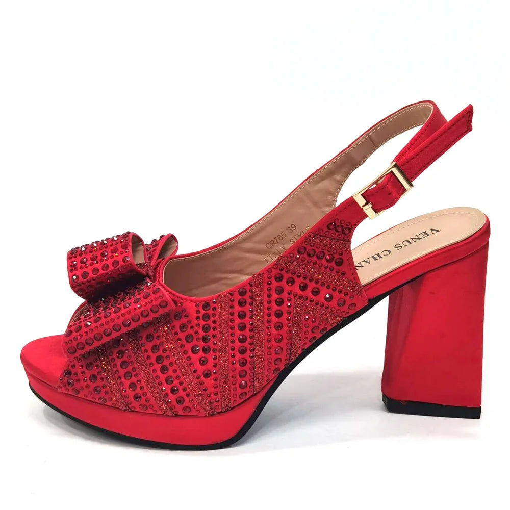 Black Color Elegant High Heels Nigeria Popular Design African Ladies Shoes And Bag Set for Wedding Party