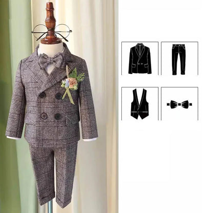 Children Luxurious Photograph Suit Boys Jacket Vest Pants Bowtie 4PCS Wedding Suit Kids Ceremony Party Tuxedo Dress Baby Costume