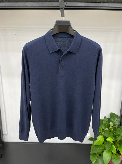 Men's Long Sleeve Fashion Casual Polo, Shirt Collar Pullover Sweater. Business Sweater T-shirt Golf Spring & Autumn Wool