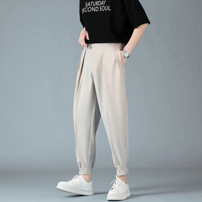 Pleats Men's Casual Harem Pants Japanese Style Fashion Loose Pants Harajuku Male Feet Solid Color Youth Trousers Streetwear