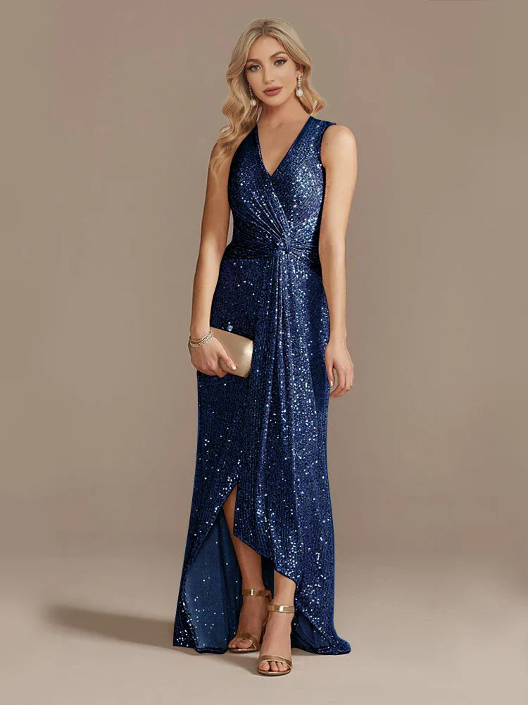 Luxury Floor Length V-Neck Evening Dresses Elegant Slit Party Women 2025 Wedding Sequins Formal Cocktail Prom Gowns