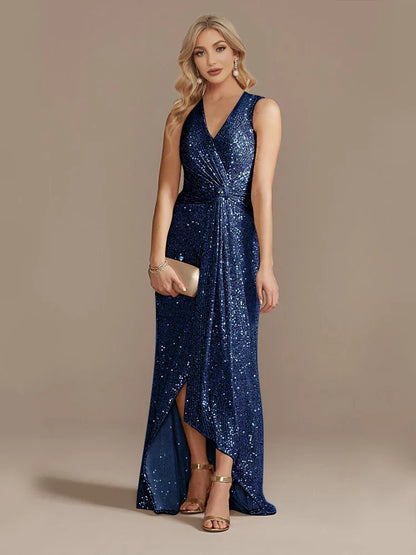 Luxury Floor Length V-Neck Evening Dresses Elegant Slit Party Women 2025 Wedding Sequins Formal Cocktail Prom Gowns