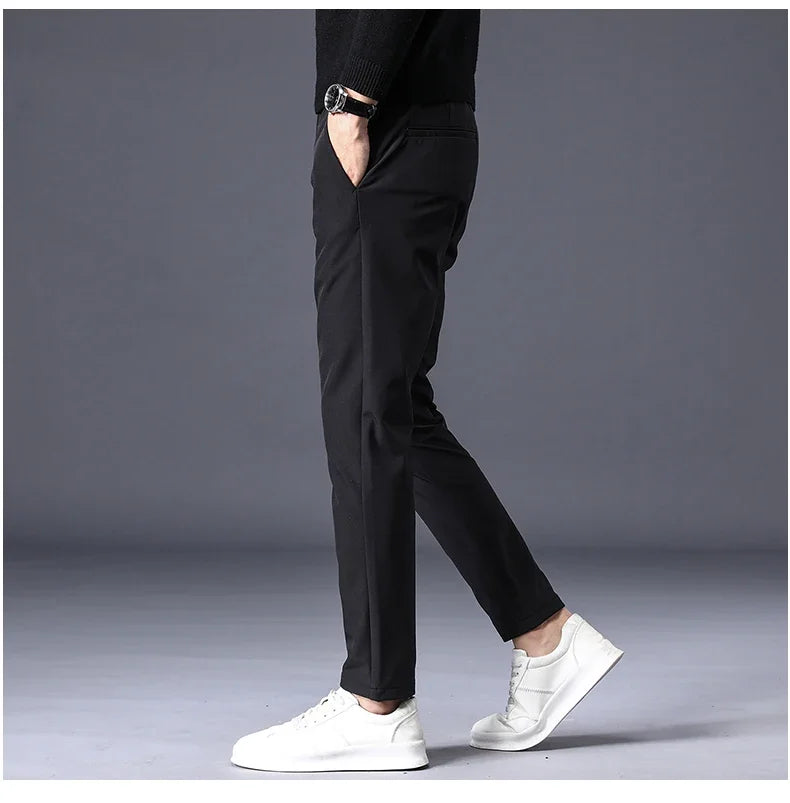 Fleece Pants Thick Men's Winter New Stretch Slim Business Warm Korean Fashion Plush Classic Trousers Male Brand 28-38