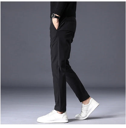 Fleece Pants Thick Men's Winter New Stretch Slim Business Warm Korean Fashion Plush Classic Trousers Male Brand 28-38