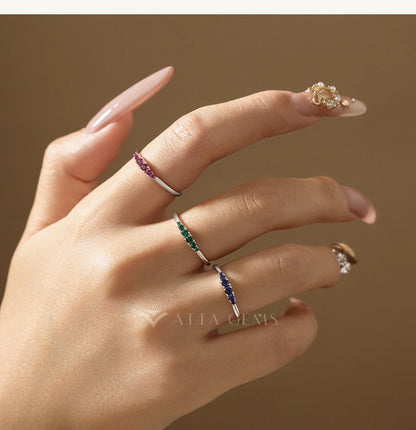 S925 Silver Ruby Women Ring Sapphire Men's Ring Minimalist Graduated Emerald Stackable Band May Birthstone Jewelry Gift