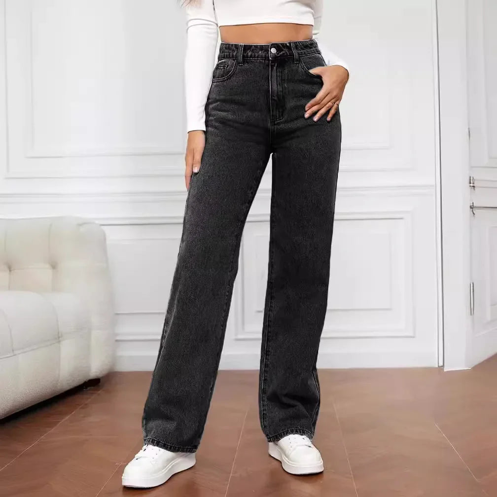 Y2k High street baggy straight pants High waisted all-in-one slim pants