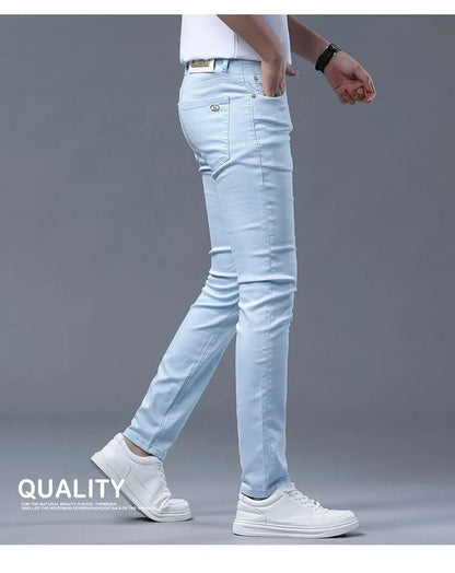 2024 Spring and Autumn New Fashion Solid Color Straight Leg Stretch Jeans Men's Casual Slim Comfortable Breathable Denim Pants