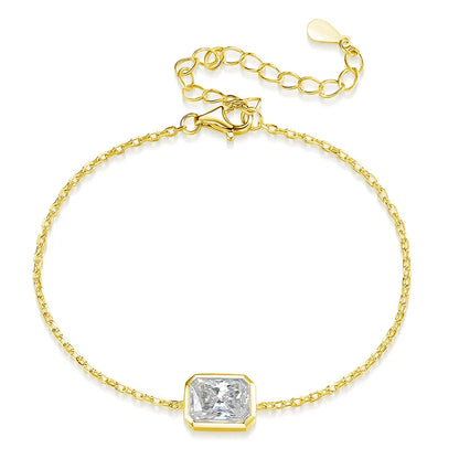 1/2CT Emerald Radiant Cut Moissanite Bracelets for Women Men Adjustable 15-20cm Chain 925 Sterling Silver Jewelry Fine