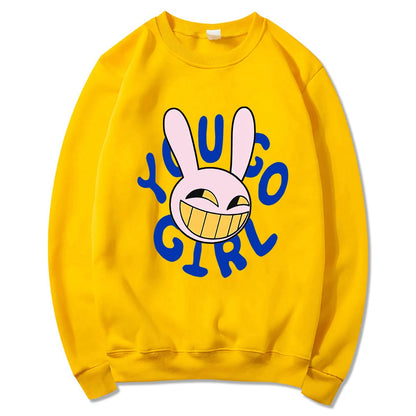 Hoodie Fashion Women Harajuku Funny Cute Rabbit Hoodie Unisex Cartoon Vintage Pullover Sweatshirt