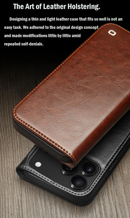 Case for iPhone 17 Pro Max Luxury Ultra Slim Handmade Genuine Leather Wallet Card Slot Flip Cover for iPhone 17 Pro/Air
