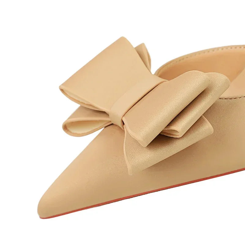 2024 Women 10.5cm High Heels Sweet Korean Side Hollow Pumps Lady Party Purple Green Kawaii Bowknot Heels Prom Silk Satin Shoes