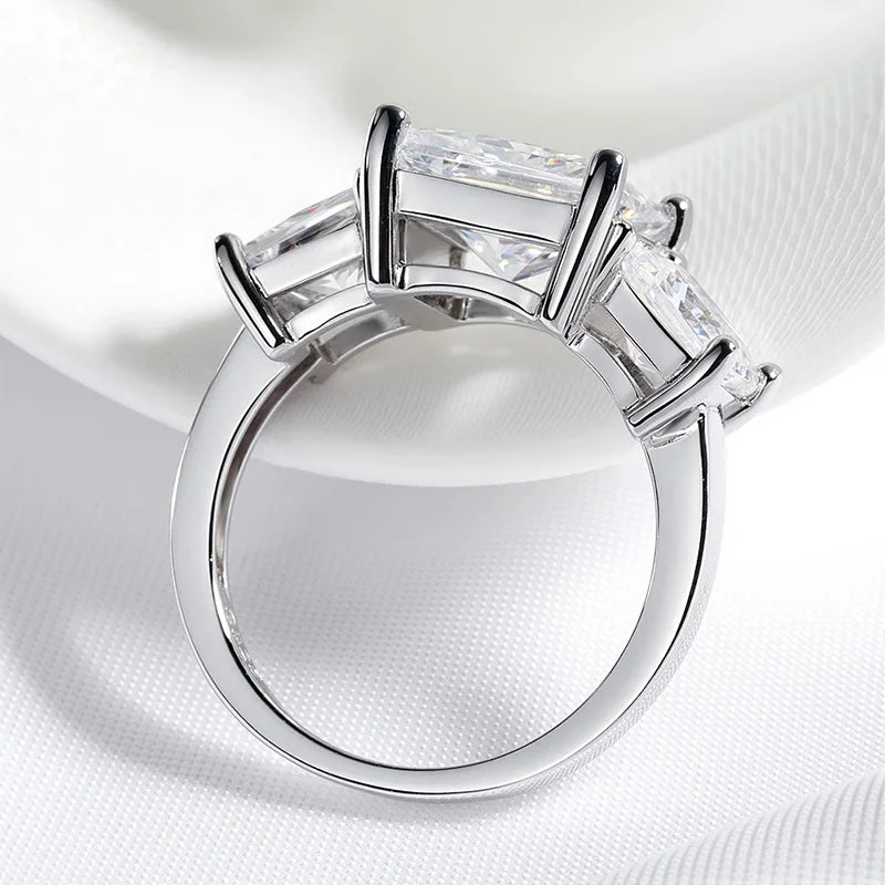 Princess Cut 3 Gems Moissanite Wedding Rings for Women Couple Jewelry Girl's Birthday Gift Lab Diamond Band Pure S925
