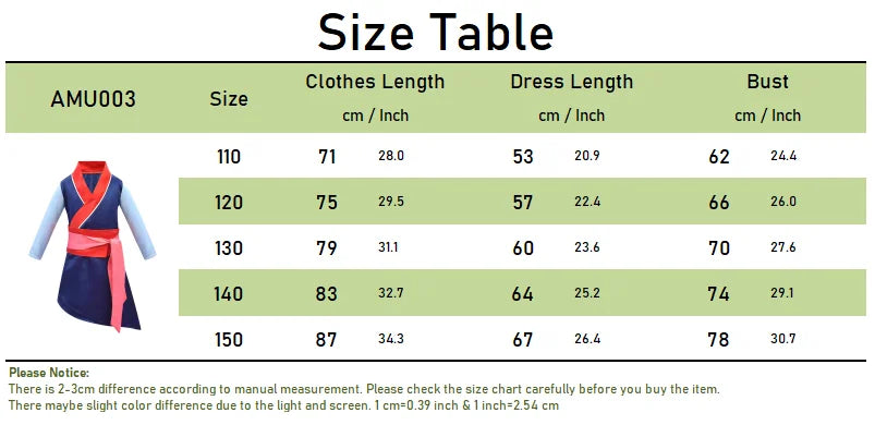 Mulan Same Costume Girl Hero Halloween Cosplay Costume Children Long-sleeved Two-piece Drama Costume Chinese Style Dress