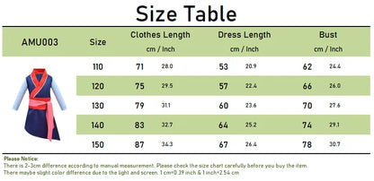 Mulan Same Costume Girl Hero Halloween Cosplay Costume Children Long-sleeved Two-piece Drama Costume Chinese Style Dress