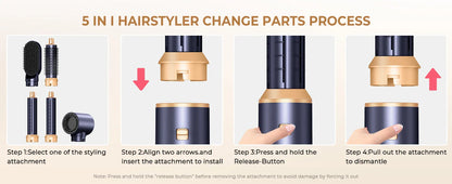 5 in 1 Hair Dryer Brush, Negative Ion Air Styler Wrap Hair Styler Upgrade Blow Dryer Brush Air Curler for Hair, Blowout Brush