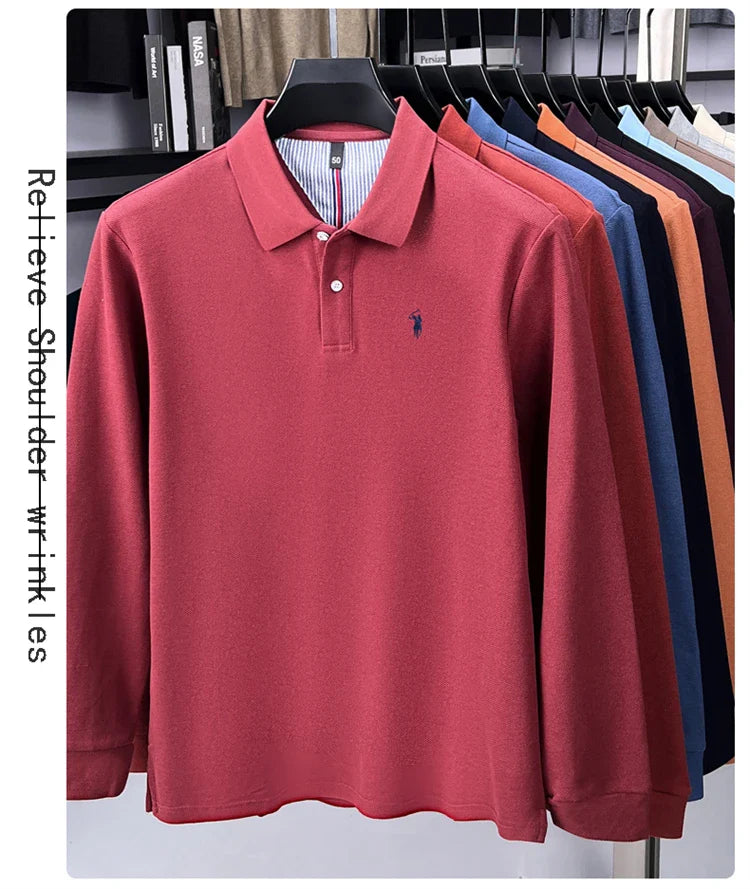 High end brand 100% cotton long sleeve polo shirt fashion luxury pony embroidery business casual comfort new Paul men's T-shirt