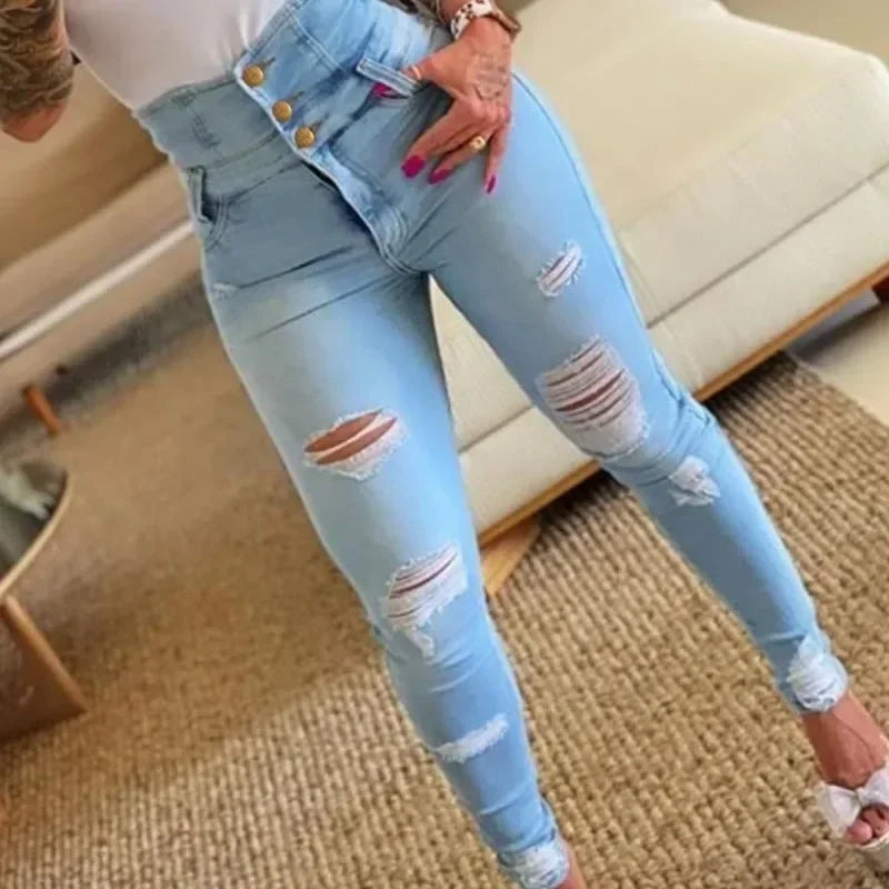 Denim Pencil Pants Washing Slim Fit Pockets Streetwear