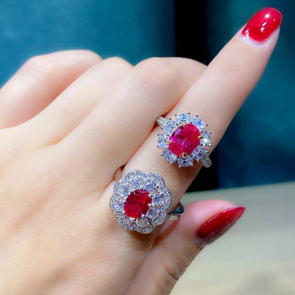 High Definition 3-carat Genuine Pigeon Blood Ruby Ring Women's Jewelry Set 925 Pure Silver Gold Plated Versatile for Daily Use