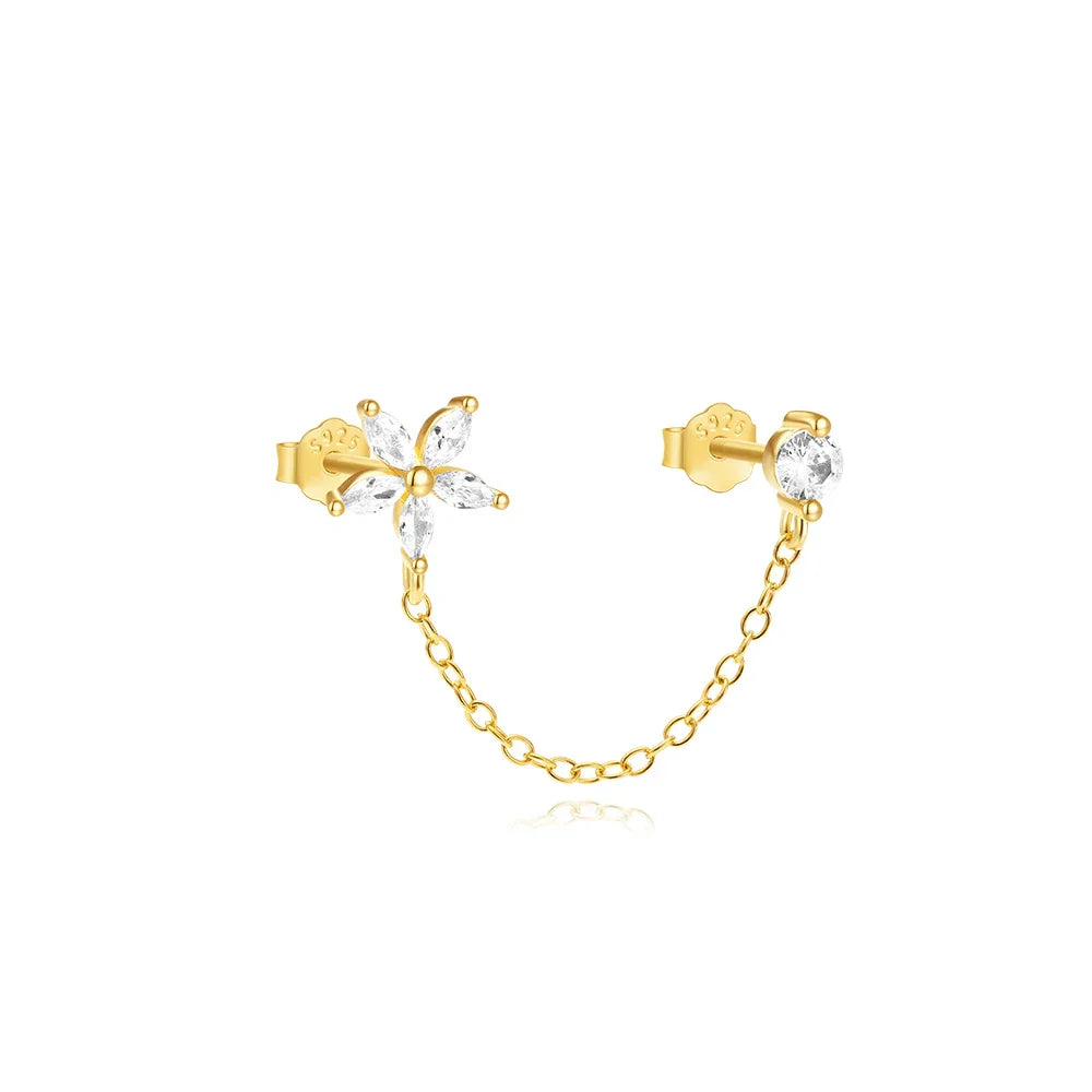1PC 925 Sterling Silver Horse Eye Chain Tassel Zircon Drop Earrings For Women Ins Minimalism Geometric Earrings Gift