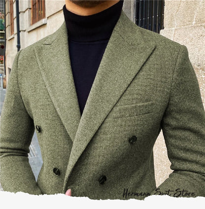 Wool Blend Men's 2 Piece Suit Set（Jacket+Pants) Double Breasted Lapel Suit Set Wedding  Prom Dinner Wrok Travel Dinner Banquet