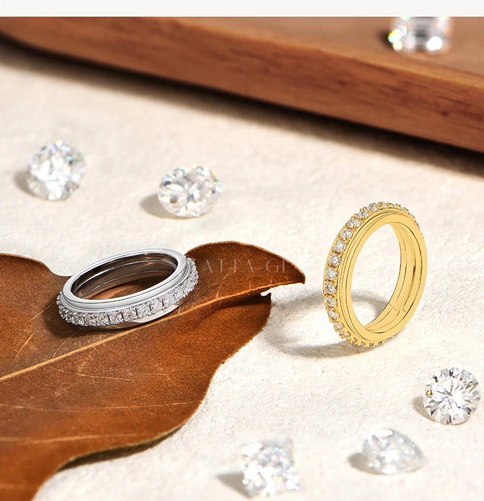 Hot Moissanite Rotating Rings for Women Men 925 Sterling Silver Fidget Anxiety Ring Versatile Daily Wear Simple Jewelry