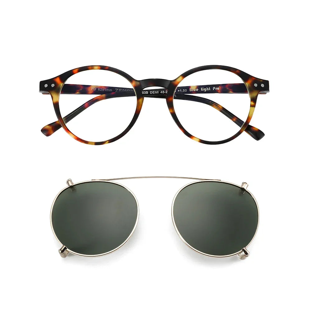 Steampunk Style Glasses (Anti Blue Light Blocking Eyewear) + Clip Lenses（Polarized Sunglasses Clips）for Women Men