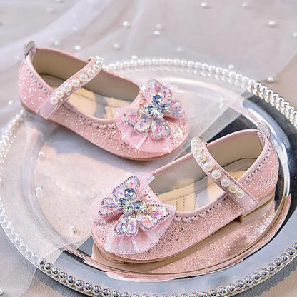 Bowtie Kids Leather Shoe Fashion Causal Sequins Children Causal Wedding Flat Shoes Autumn Girl Princess Shoes