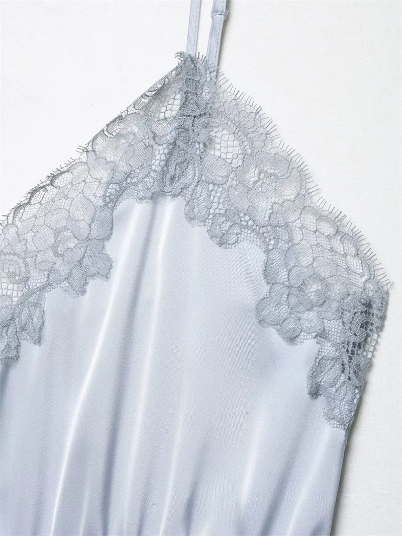 Women's Top 2026 New Spring Summer Lace Decoration Satin Textured Top for Women Chic Personality Female Spaghetti Strap Top