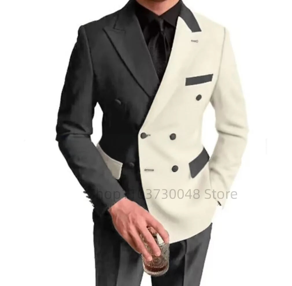 2PCS Fashion Wedding Men Suits Slim Fit Peak Lapel Double Breasted Blazer Pants Set for Party Prom Formal Business Men Clothes